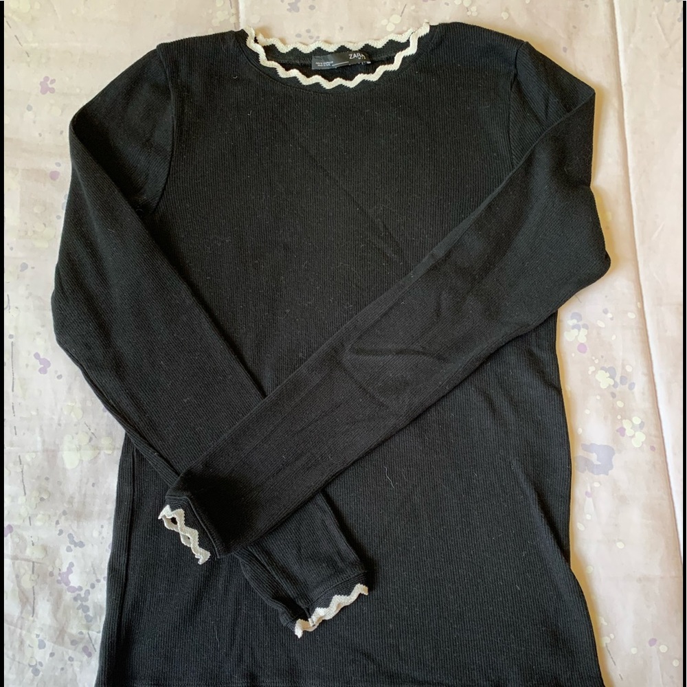 Zara black sweater with white trimming